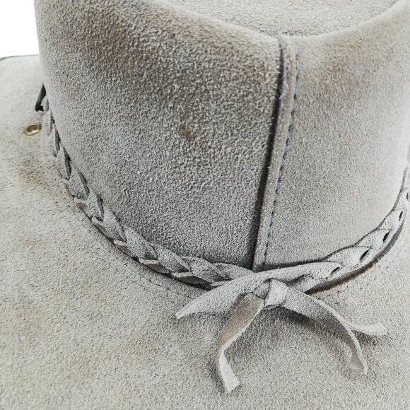 BC Hats Steer Hide Australian Outback Bush Hat Size L Suede Leather Safari - Picture 6 of 12